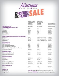Mystique Med Spa friends and family pricing