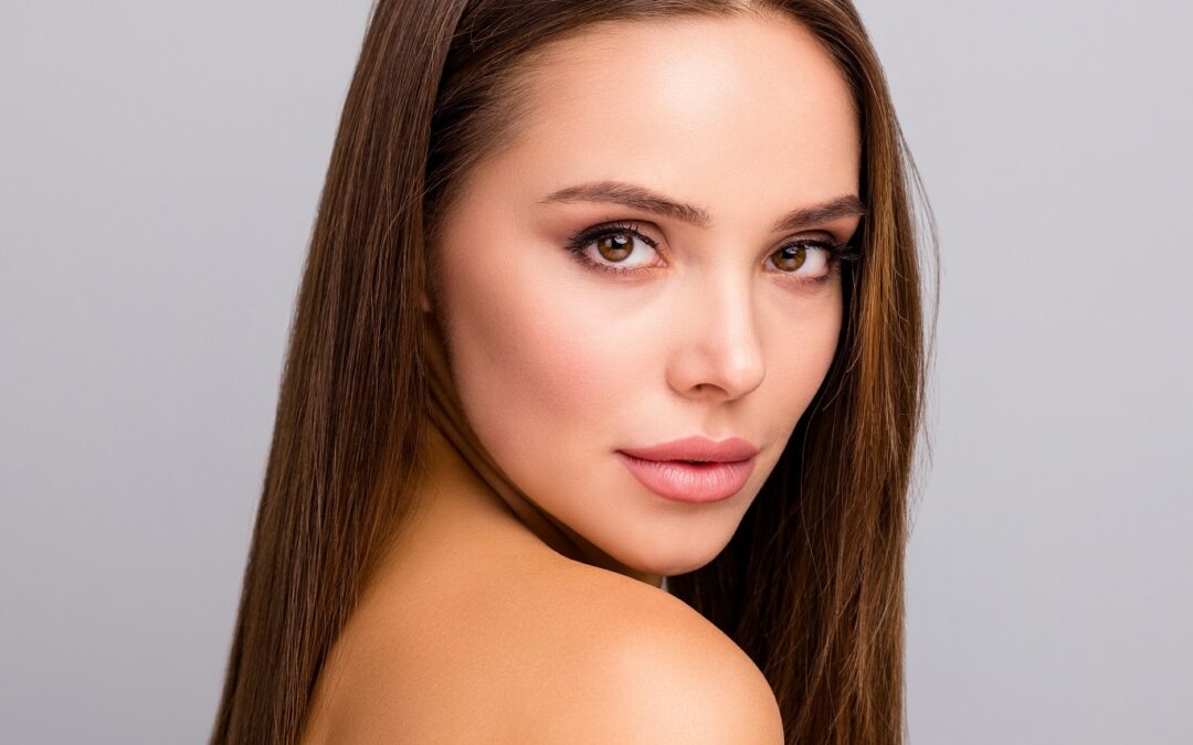 Close up photo of charming lovely girl have ideal perfect skin she get from skincare bodycare spa salon treatment look good isolated over grey color background