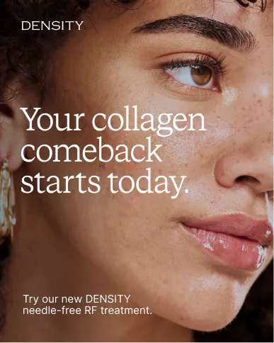 your collagen comeback starts today graphic with close up of woman's perfect facial skin