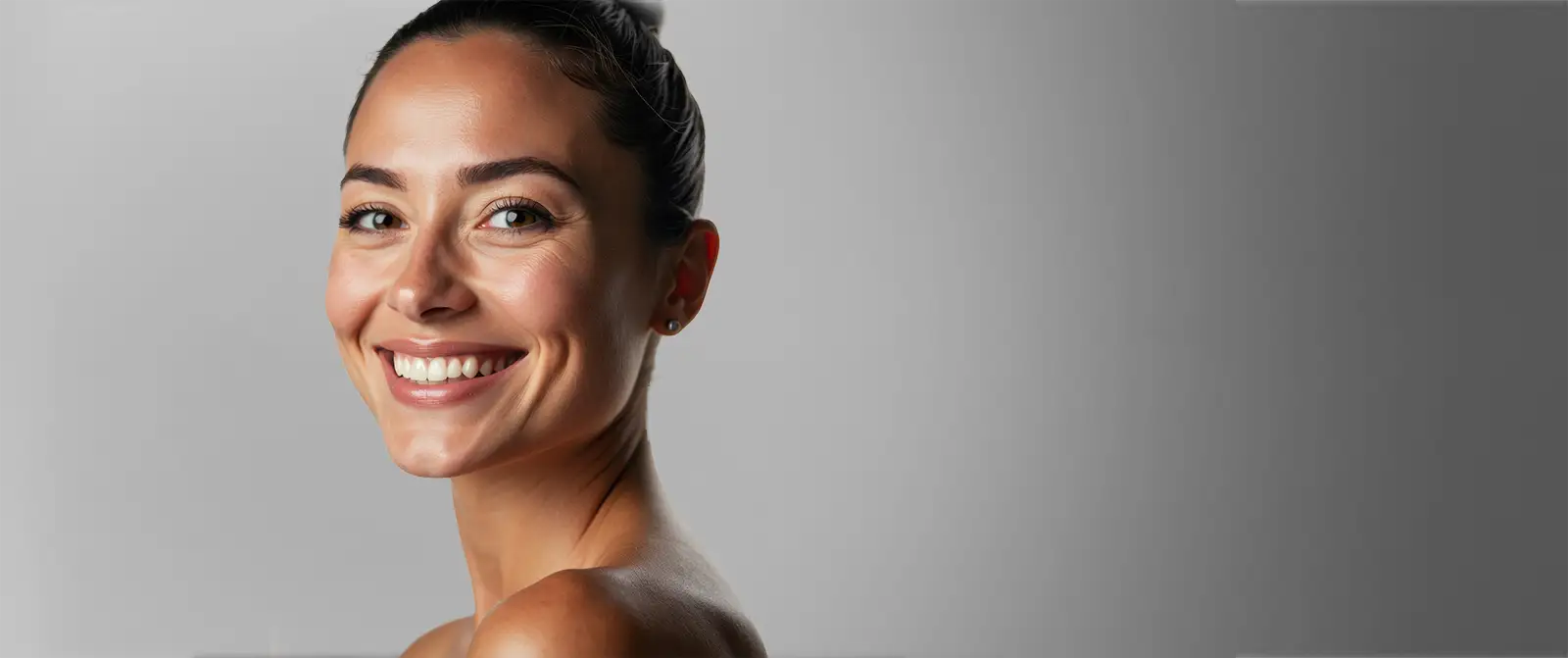 close up of beautiful womans face with amazing skin